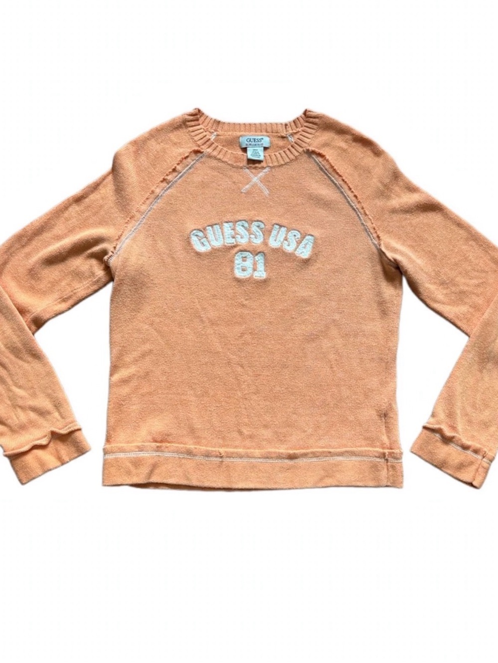 Vintage Y2K Guess USA 81 Sweater Size M Orange Cropped Crewneck Distressed McBli